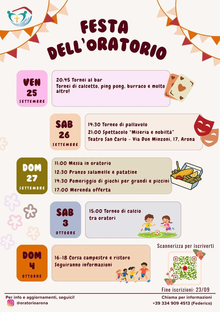 Locandina con il programma completo della Festa dell'Oratorio ad Arona