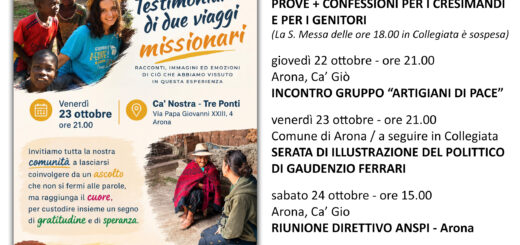 Appuntamenti parrocchiali: dal 19 al 25 ottobre